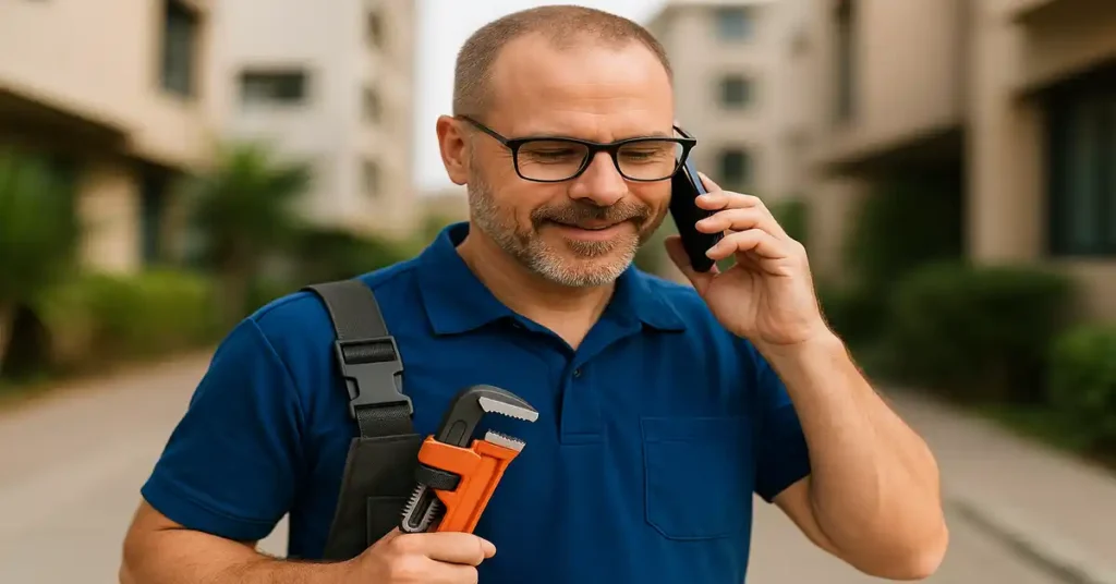 tecnico de calefont recibiendo llamada de cliente en concon
